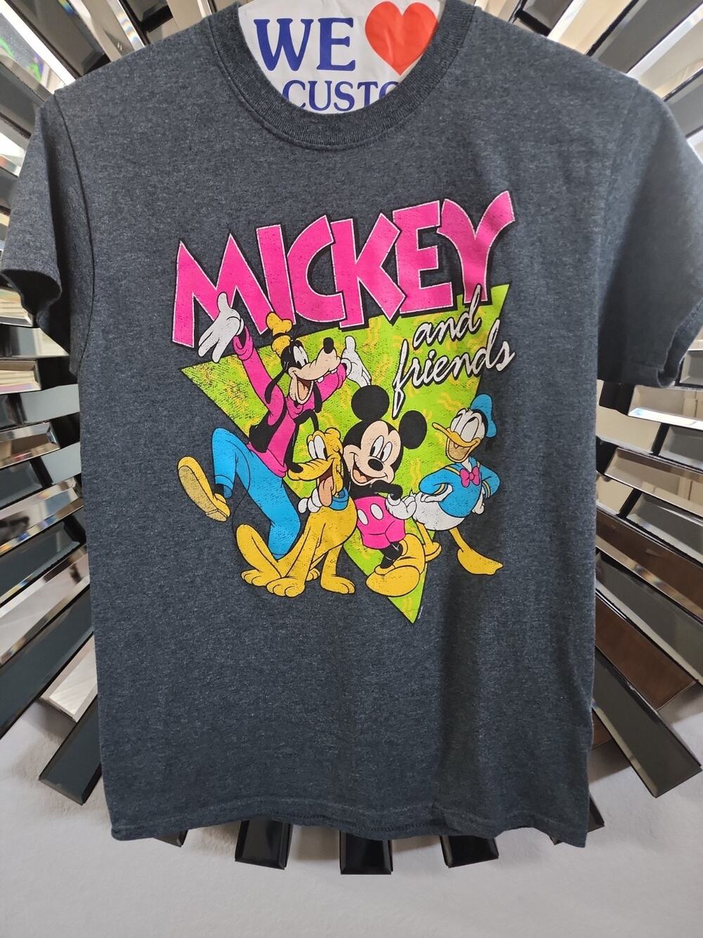 Mickey and friends , gray t shirt , colorful size small